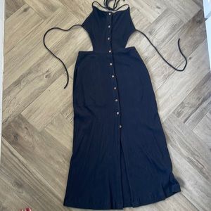 Free People Beach Black Ribbed Cutout Midi Dress